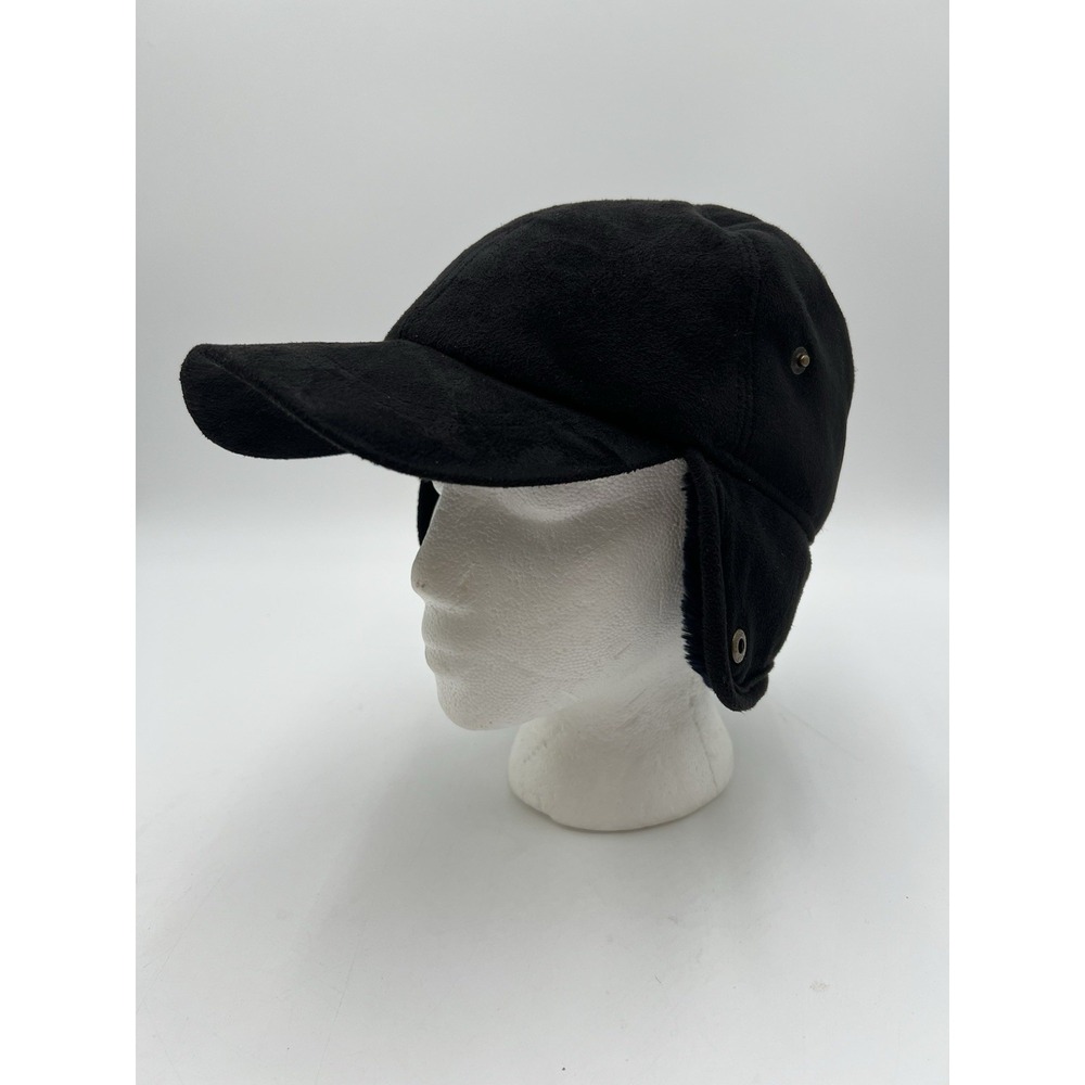 Scala Classics Black Faux Suede Ear Flap Winter Hat Faux Fur Lined Size M - Picture 7 of 14